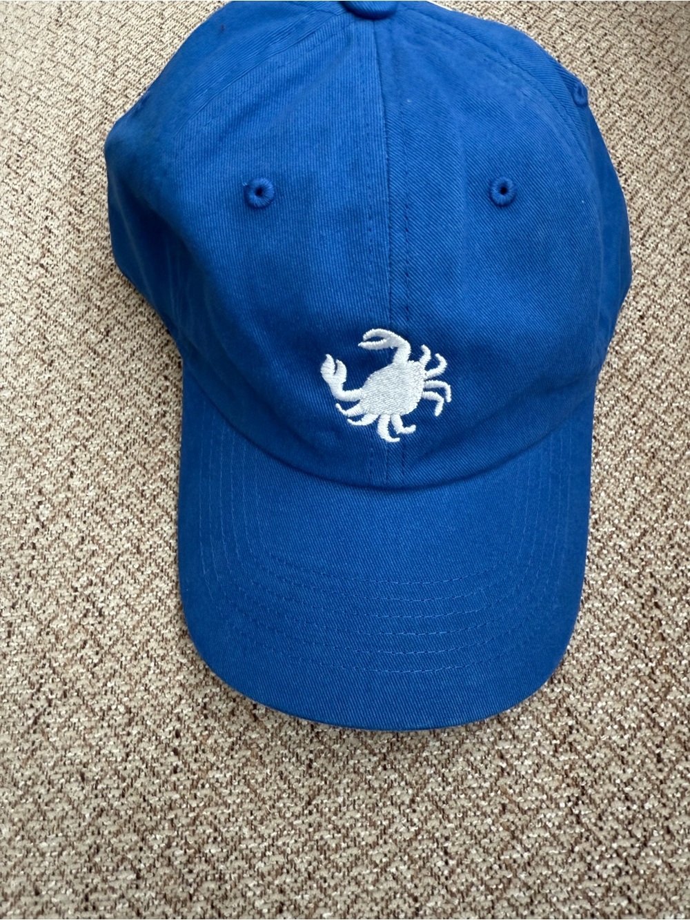 Blue Baseball Cap with White Crab Embroidery